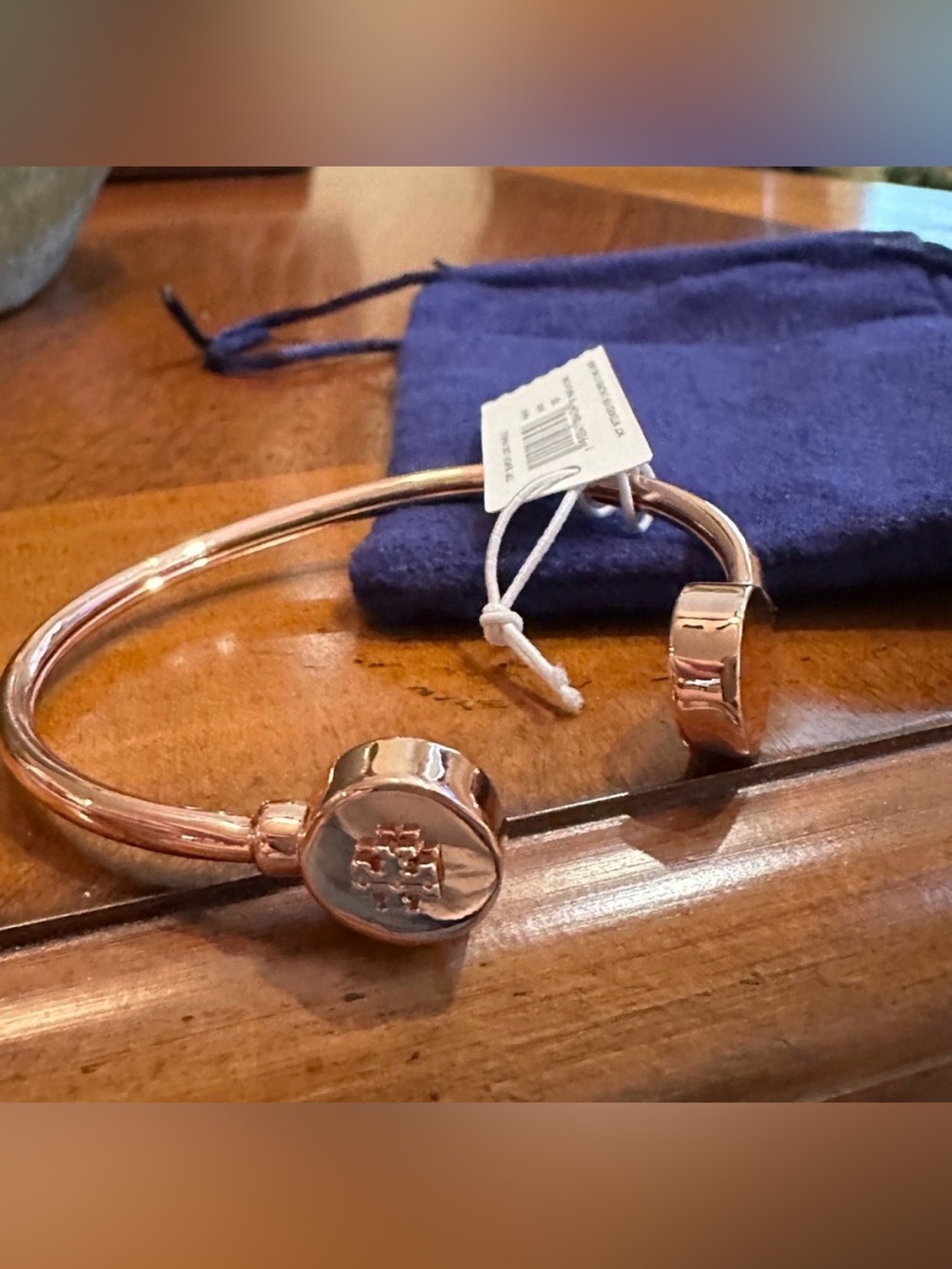 Tory‎ Burch Rose Gold Logo Bangle Bracelet NWT